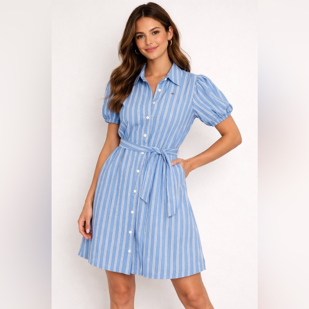 Tommy Hilfiger Light Blue Striped Midi Dress